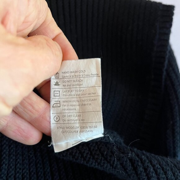 Vince Size L Black Drape Front Cardigan Cotton Ribbed - Picture 13 of 13